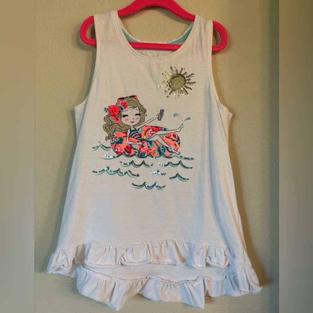 Tommy Bahama Pink and White Tank Top with Ruffled Hem